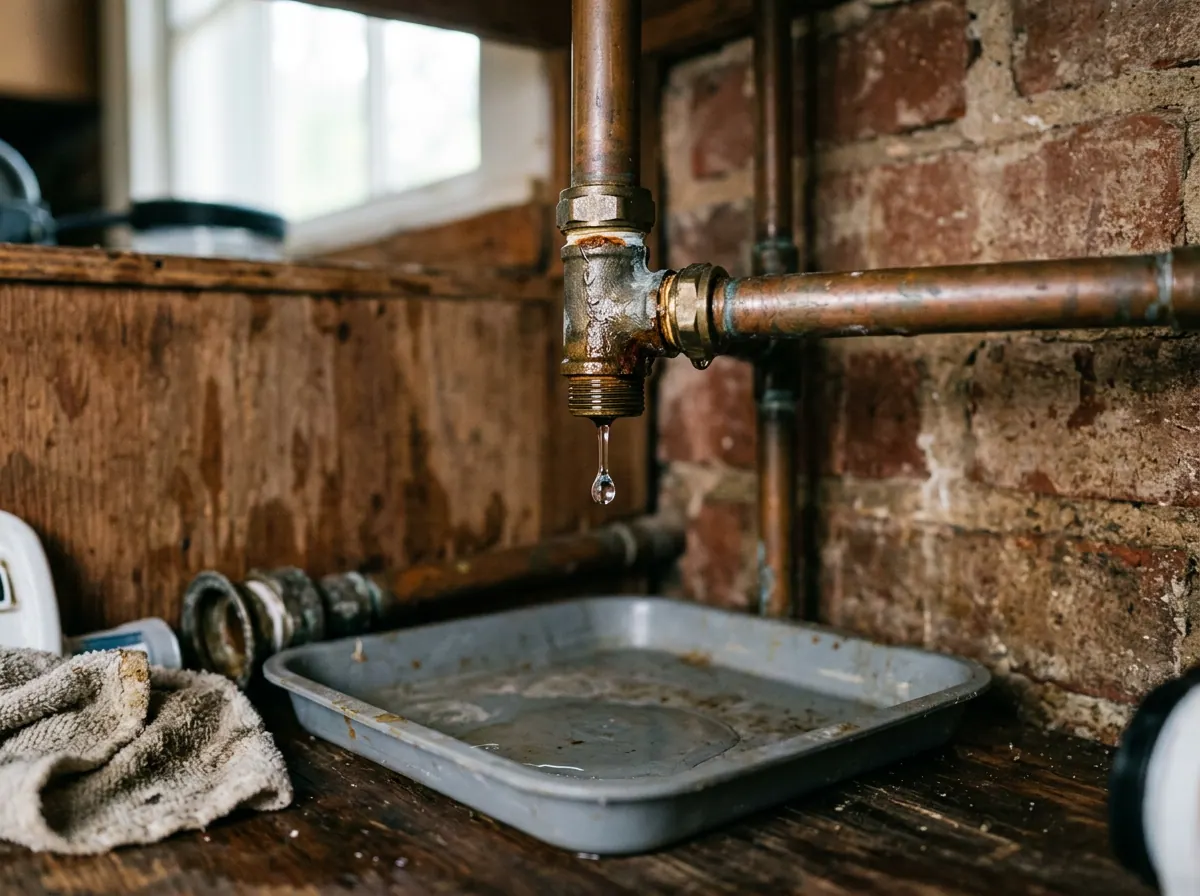 Representative photo of a leaking pipe joint under a sink