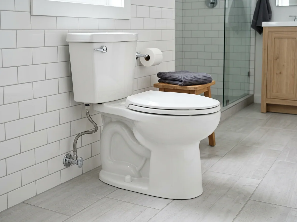 Toilet with its supply line and shut-off valve