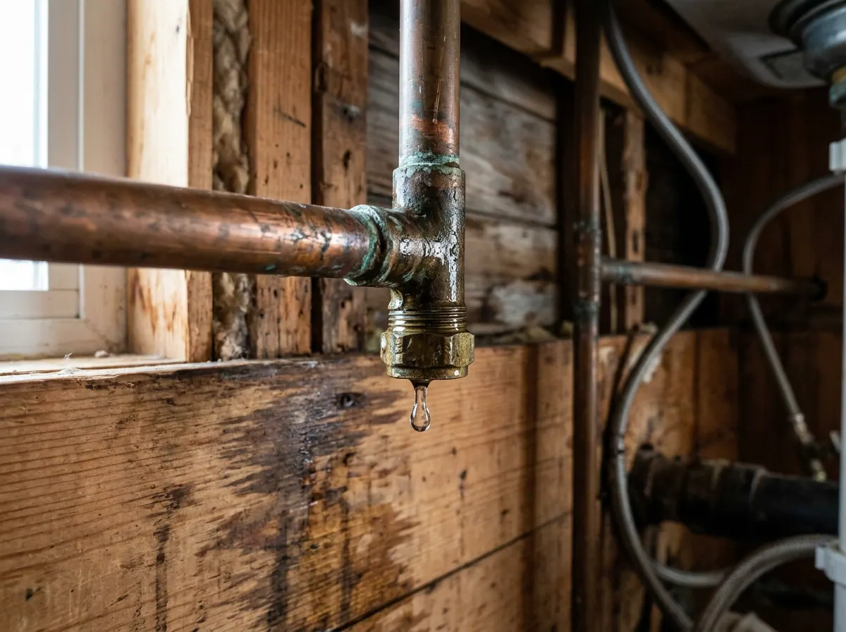Representative photo of a leaking pipe joint under a sink