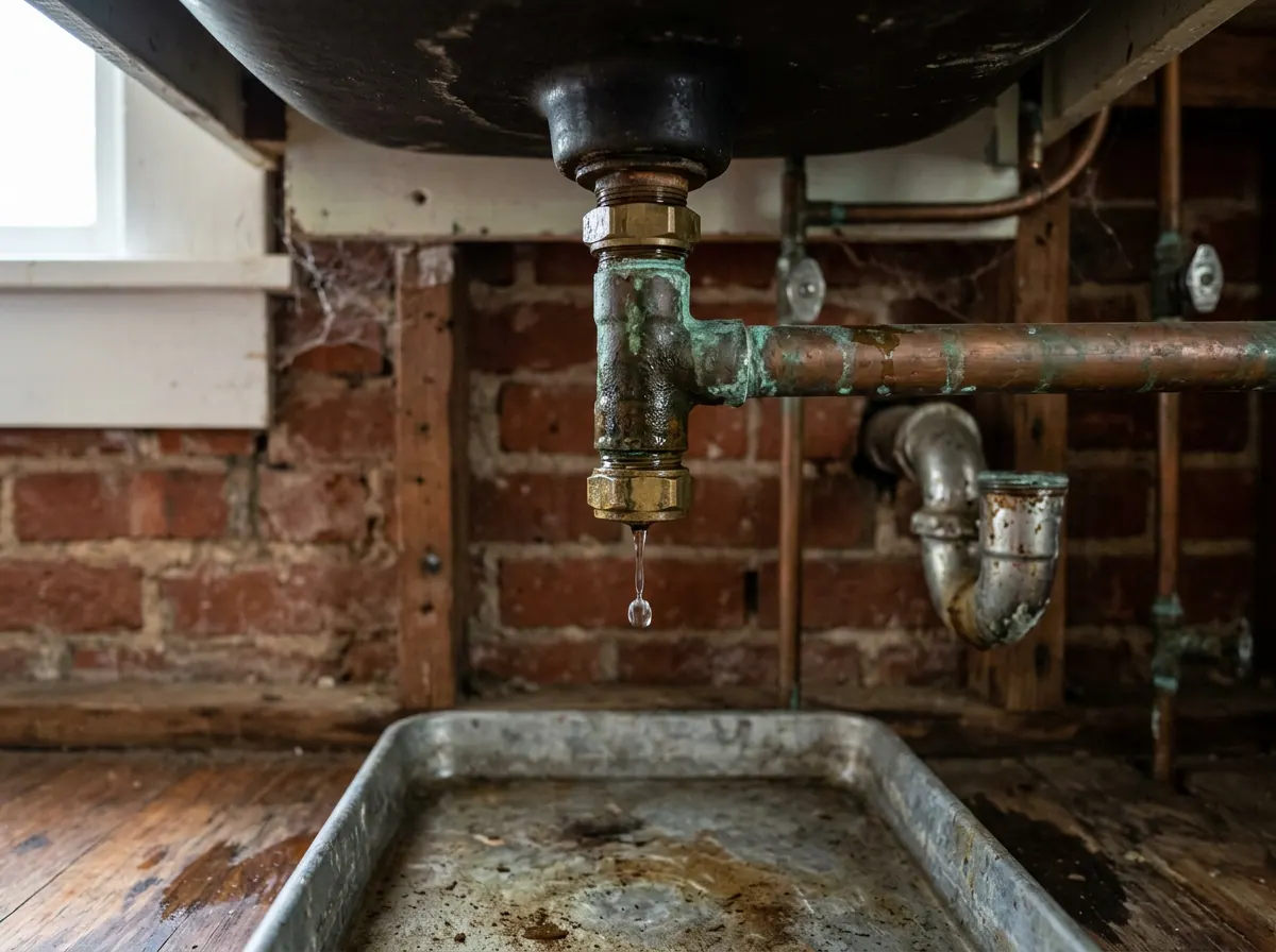 Representative photo of a leaking pipe joint under a sink